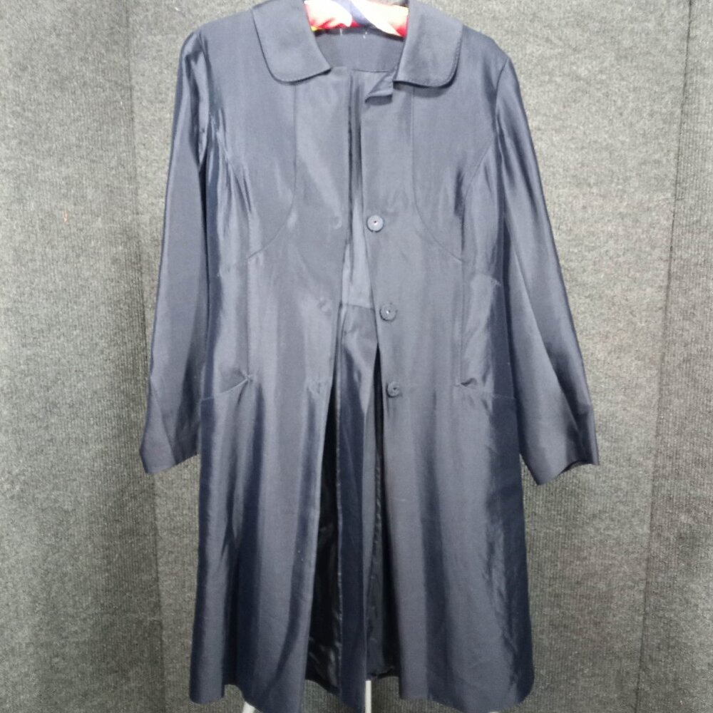 1980s Vintage Navy Blue Peter Pan Collar Coat